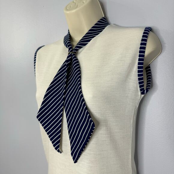 HELEN SUE 70s Vintage Nautical Collar Tie Neck Blouse Sleeveless Deadstock M - Picture 5 of 12
